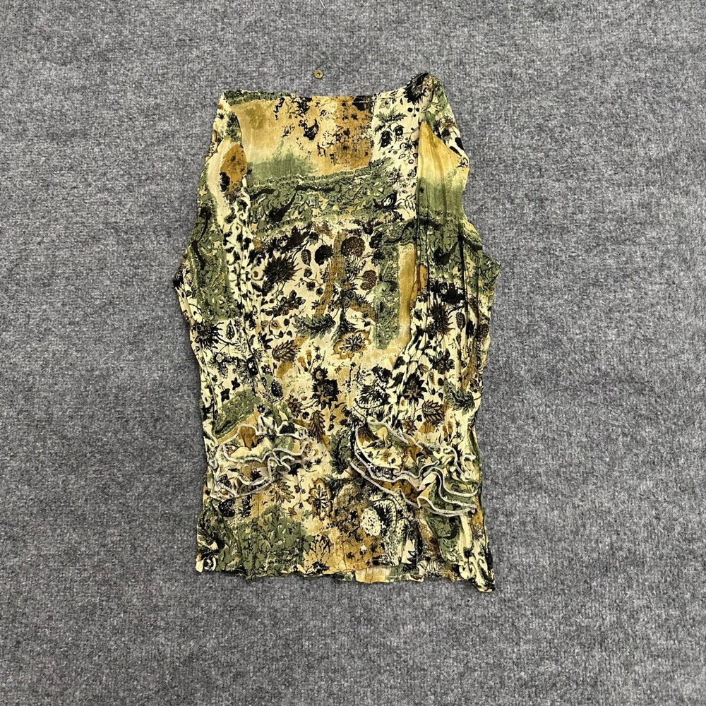 Unbranded Blouse Womens Size S Green Yellow Floral Ruffle Sleeveless Boho Top
